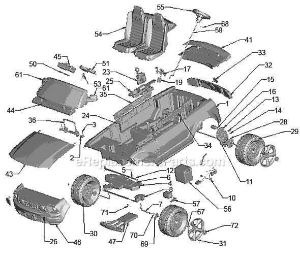 Page A Diagram and Parts List for J9561  Power Wheels Ride-On Cars